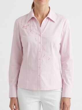 Cottagecore Pink Embroidered Button‑Down – Size 14 Petite Vintage  Farmhouse